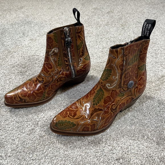 New Rock Leather Ankle Boots Womens 39 US 8 Floral Tooled Western M-GY501C-C3 - Picture 5 of 10